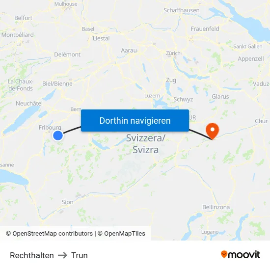Rechthalten to Trun map