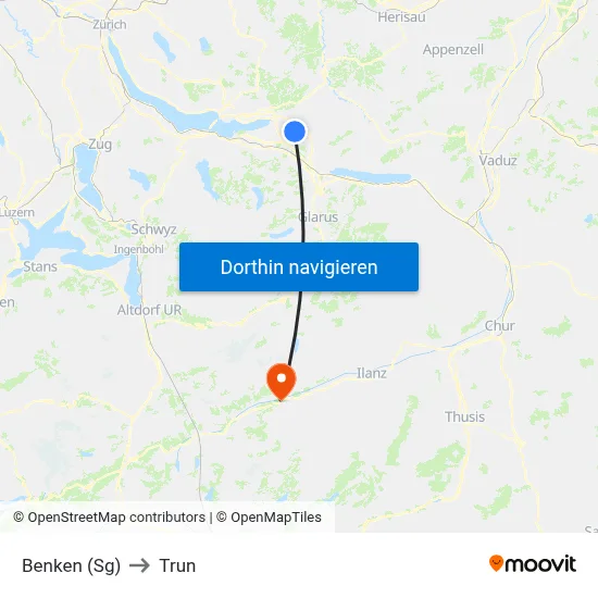 Benken (Sg) to Trun map