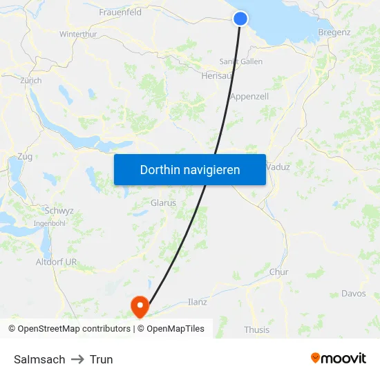 Salmsach to Trun map