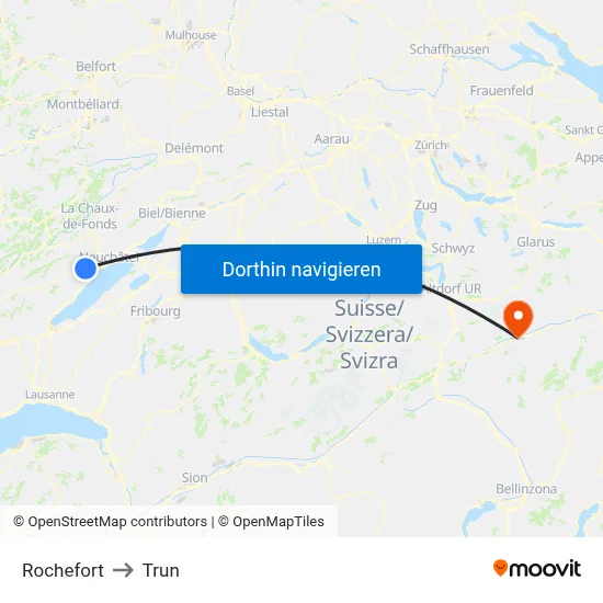Rochefort to Trun map