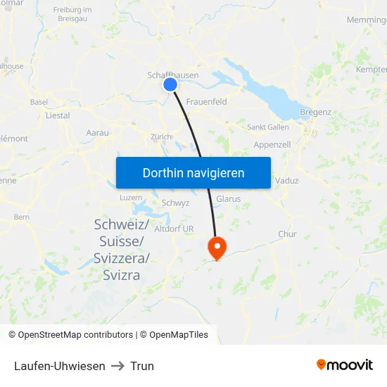 Laufen-Uhwiesen to Trun map