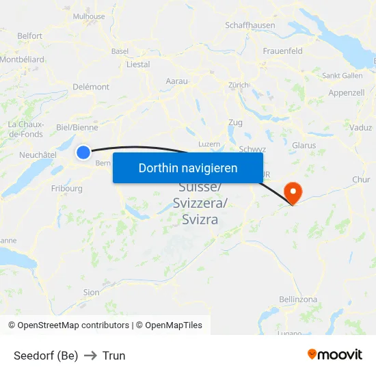 Seedorf (Be) to Trun map