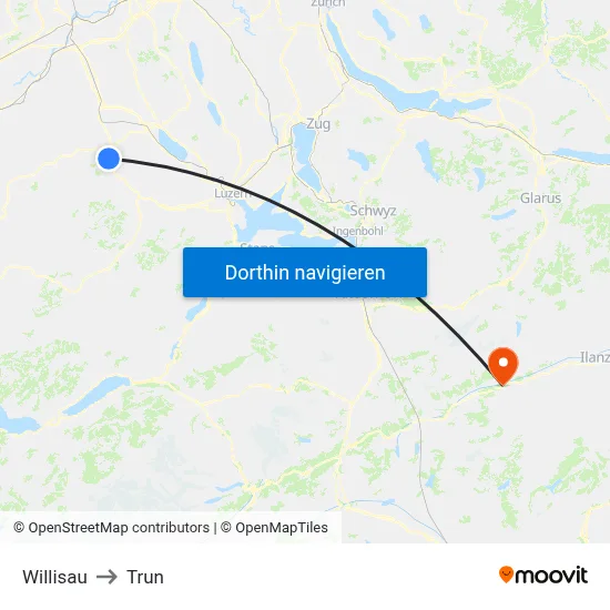 Willisau to Trun map