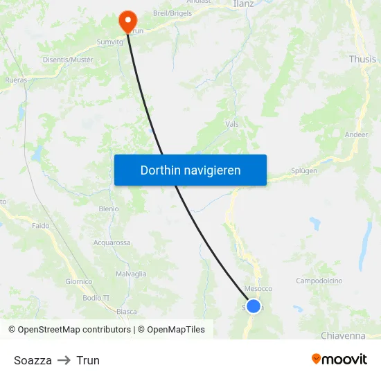 Soazza to Trun map