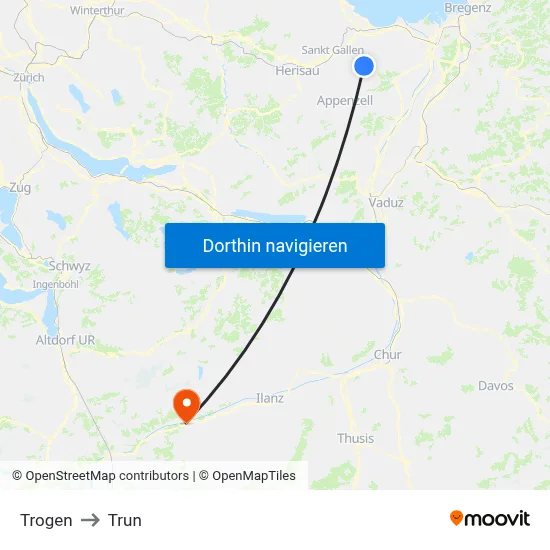 Trogen to Trun map