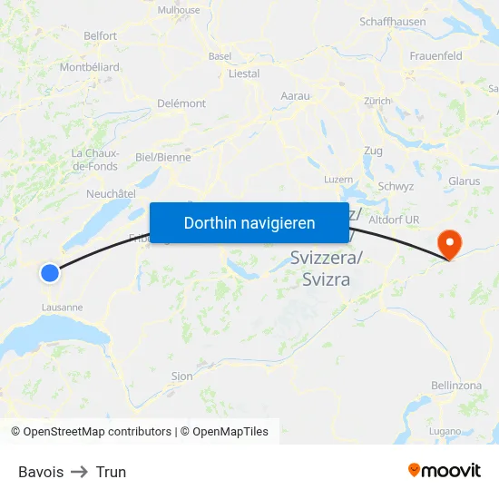 Bavois to Trun map