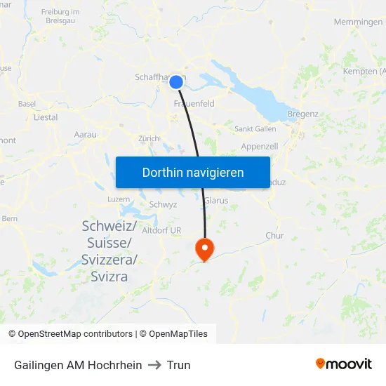 Gailingen AM Hochrhein to Trun map