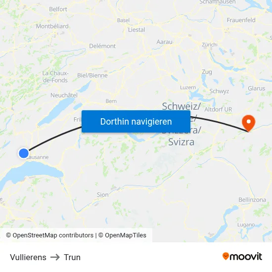 Vullierens to Trun map