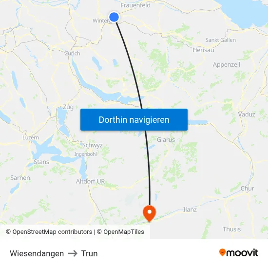 Wiesendangen to Trun map