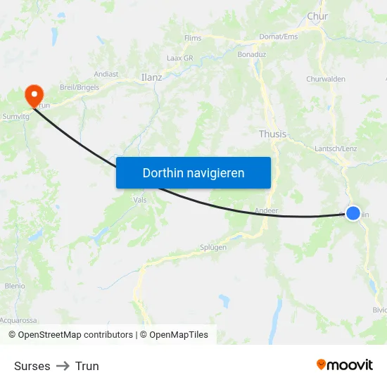 Surses to Trun map
