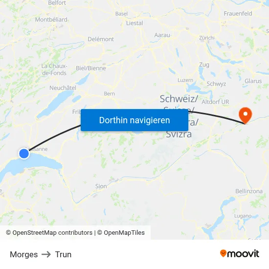 Morges to Trun map