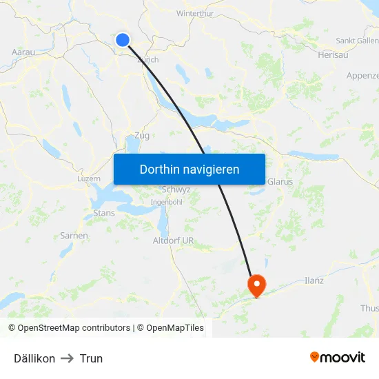 Dällikon to Trun map