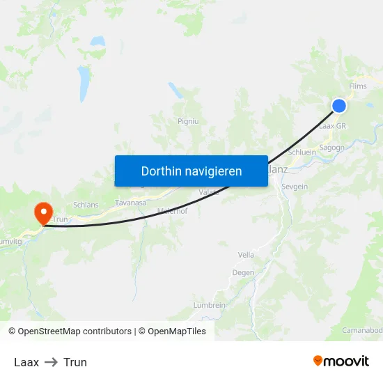 Laax to Trun map