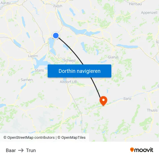 Baar to Trun map