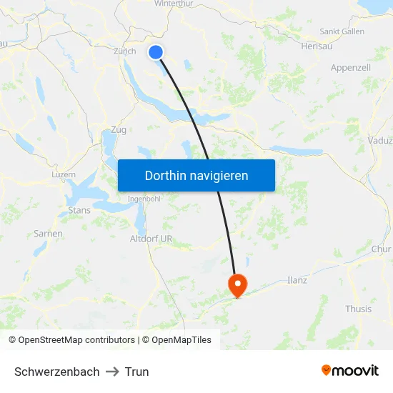 Schwerzenbach to Trun map