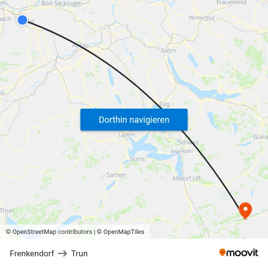 Frenkendorf to Trun map