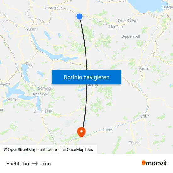Eschlikon to Trun map