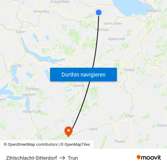 Zihlschlacht-Sitterdorf to Trun map