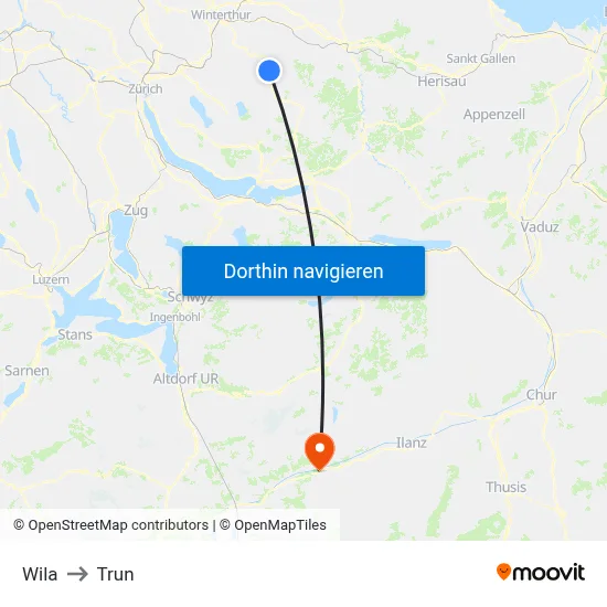 Wila to Trun map