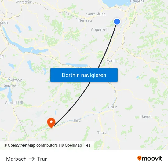 Marbach to Trun map