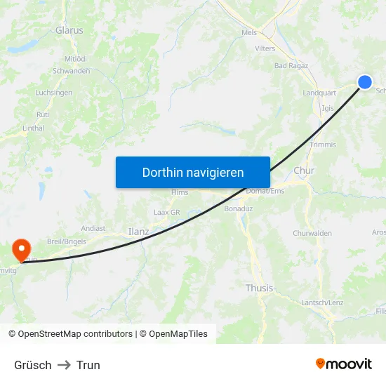 Grüsch to Trun map