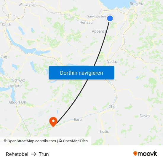 Rehetobel to Trun map