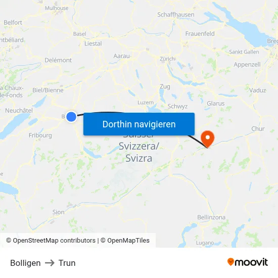 Bolligen to Trun map