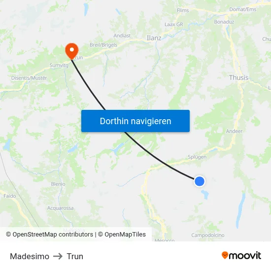 Madesimo to Trun map