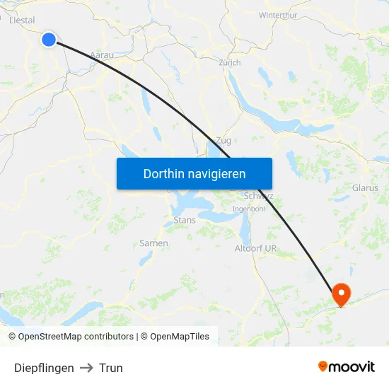 Diepflingen to Trun map