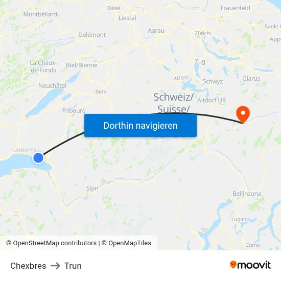 Chexbres to Trun map