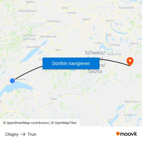Chigny to Trun map