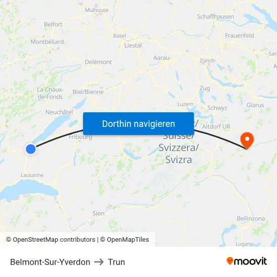 Belmont-Sur-Yverdon to Trun map