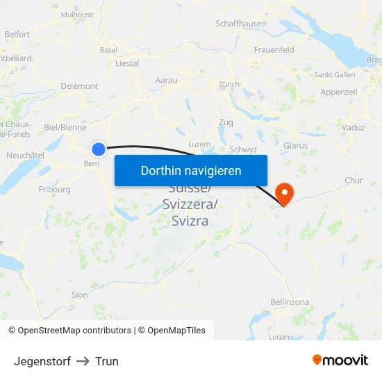 Jegenstorf to Trun map