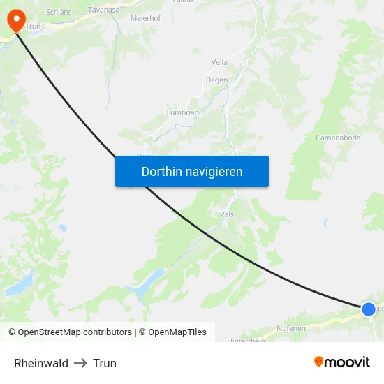 Rheinwald to Trun map