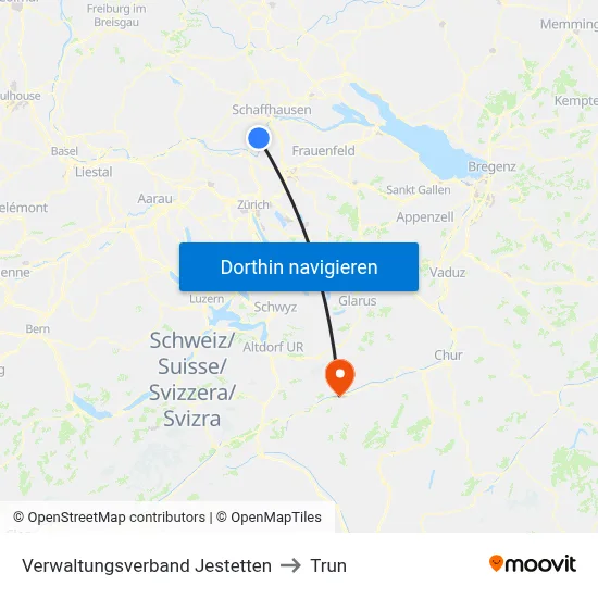 Verwaltungsverband Jestetten to Trun map