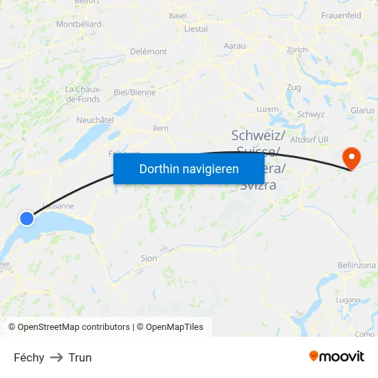 Féchy to Trun map