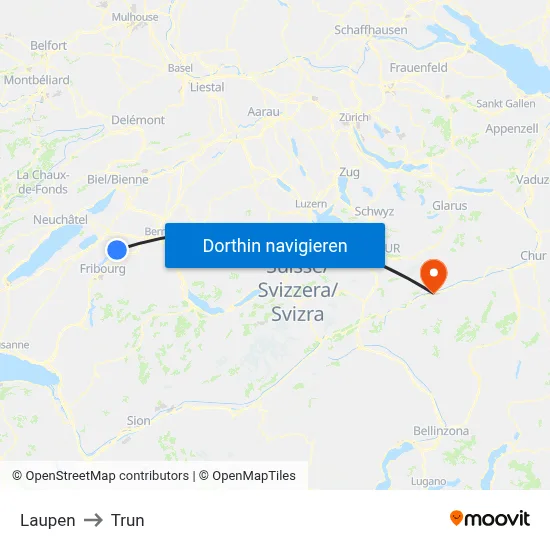 Laupen to Trun map