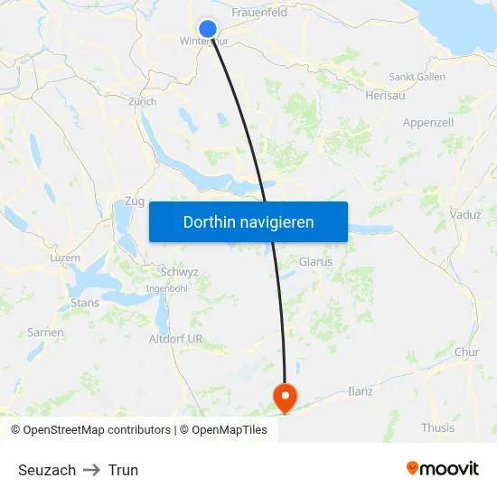 Seuzach to Trun map
