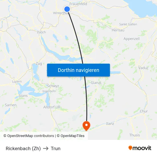 Rickenbach (Zh) to Trun map