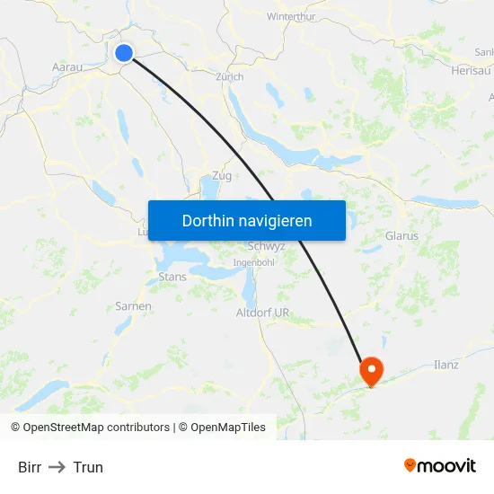 Birr to Trun map