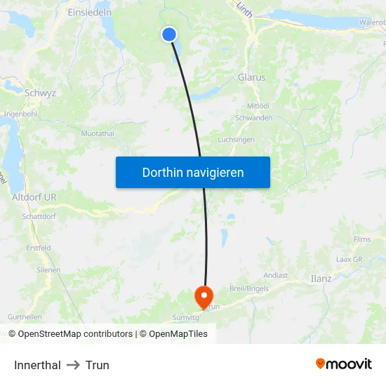 Innerthal to Trun map