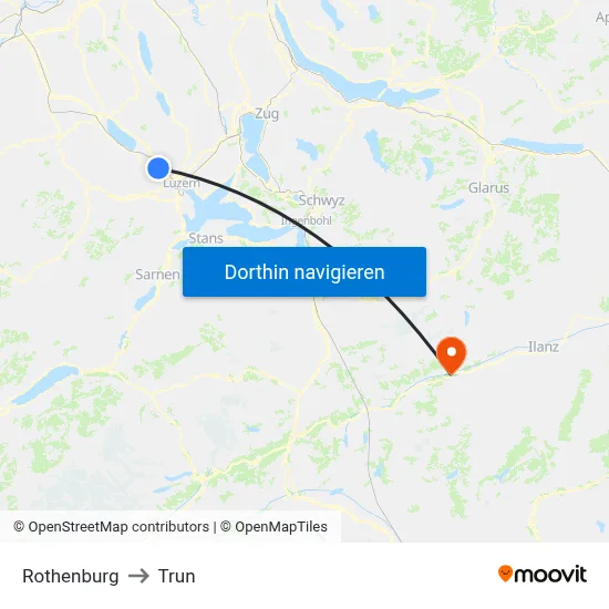 Rothenburg to Trun map
