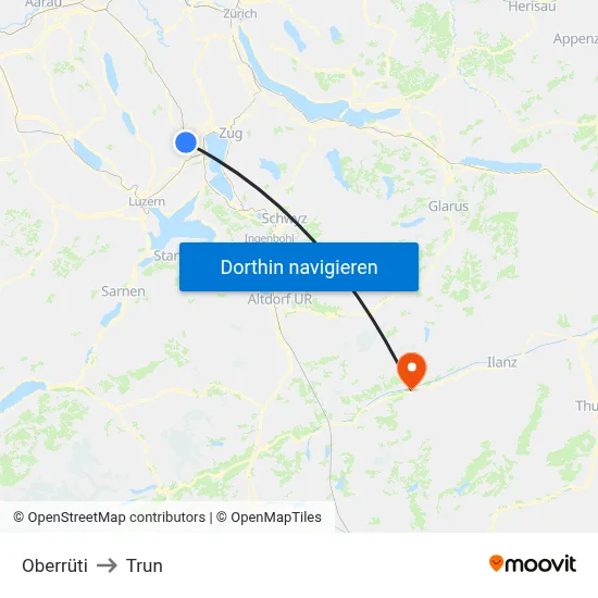 Oberrüti to Trun map