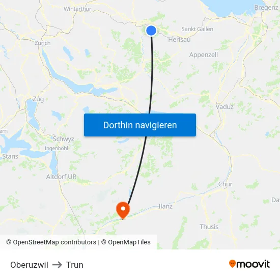 Oberuzwil to Trun map
