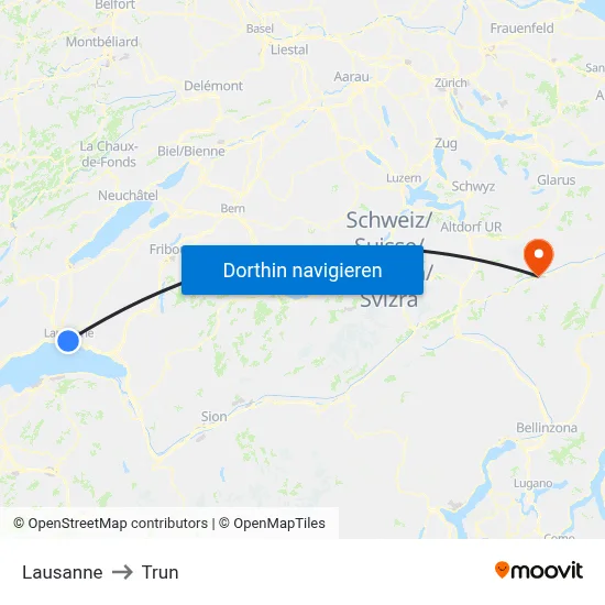 Lausanne to Trun map