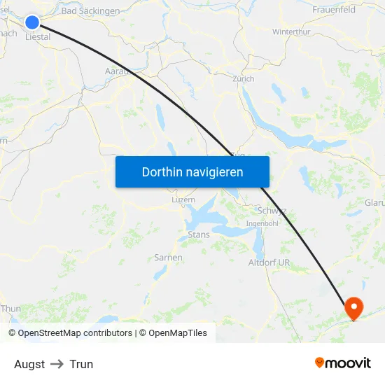 Augst to Trun map