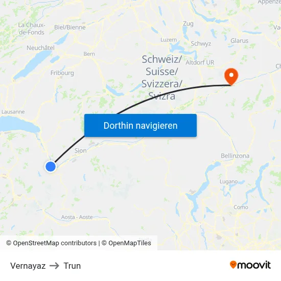 Vernayaz to Trun map