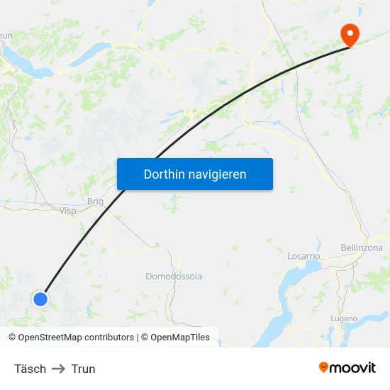 Täsch to Trun map