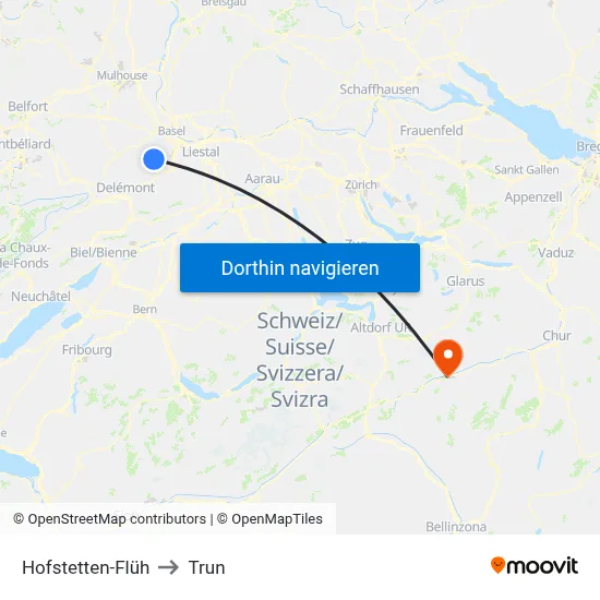 Hofstetten-Flüh to Trun map