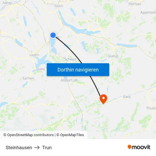 Steinhausen to Trun map